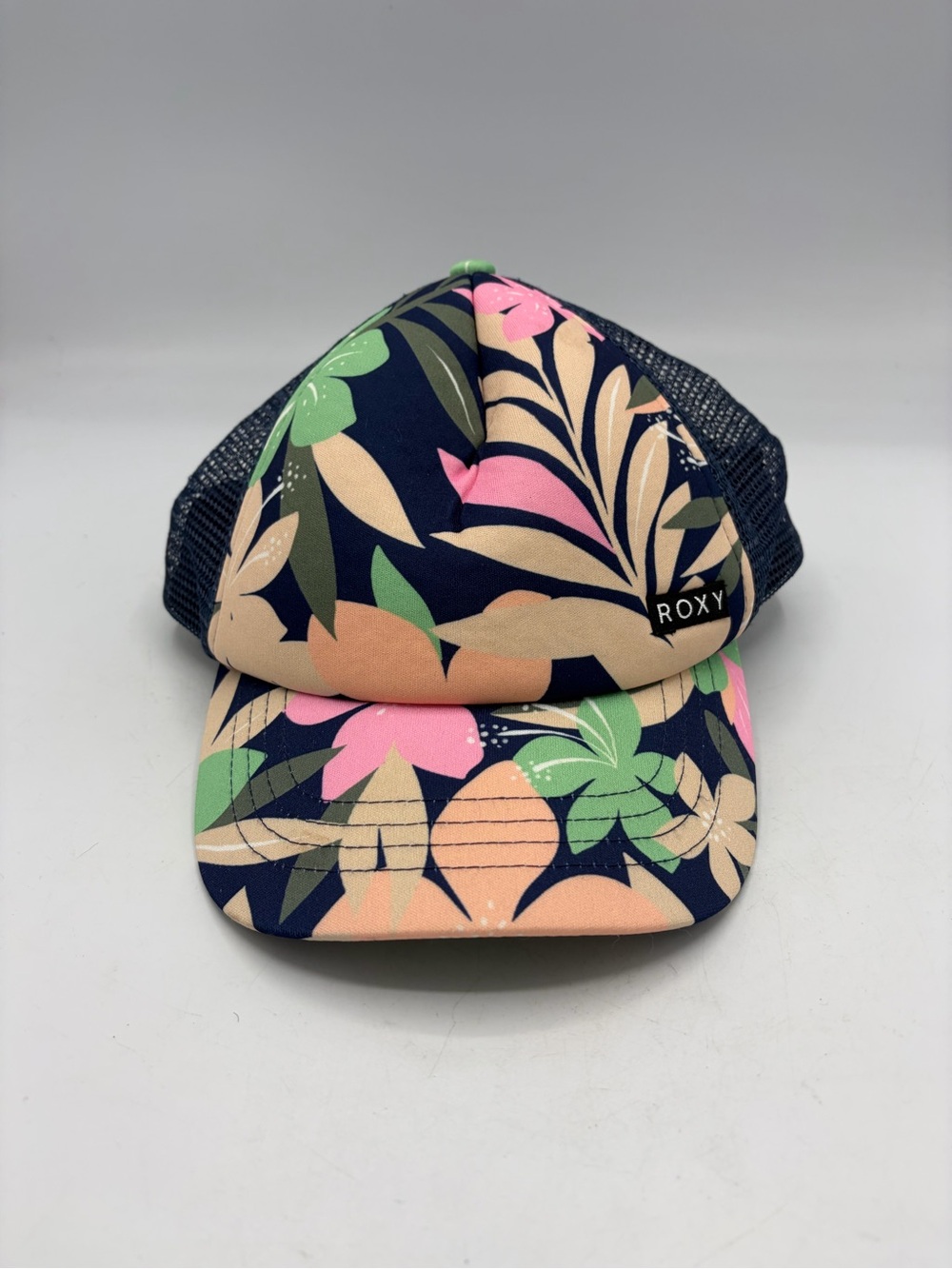 Roxy Tropical Floral Trucker Hat in Navy, Pink & Peach
